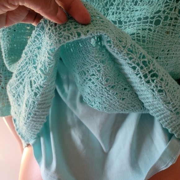 Soft  surroundings Turquoise crochet blouse size medium. - Picture 4 of 10